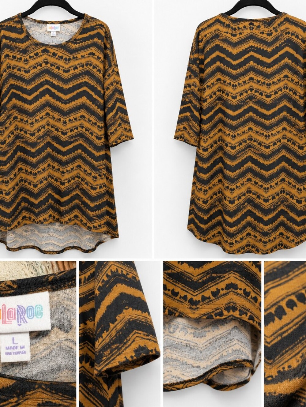 LuLaRoe Black and Mustard Chevron Tunic